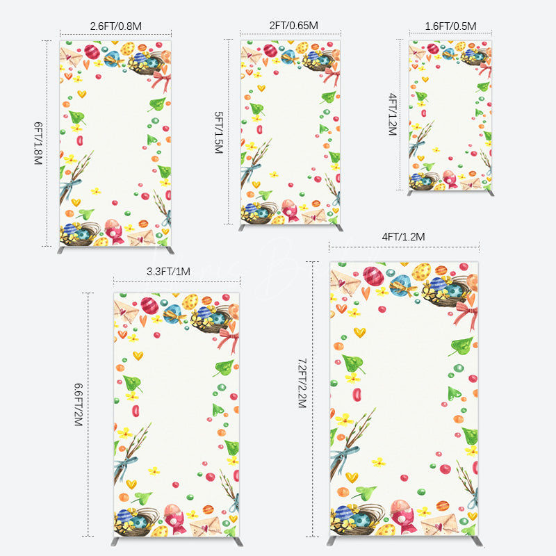 Lofaris Colorful Eggs Hearts Leaves Easter Rectangle Backdrop