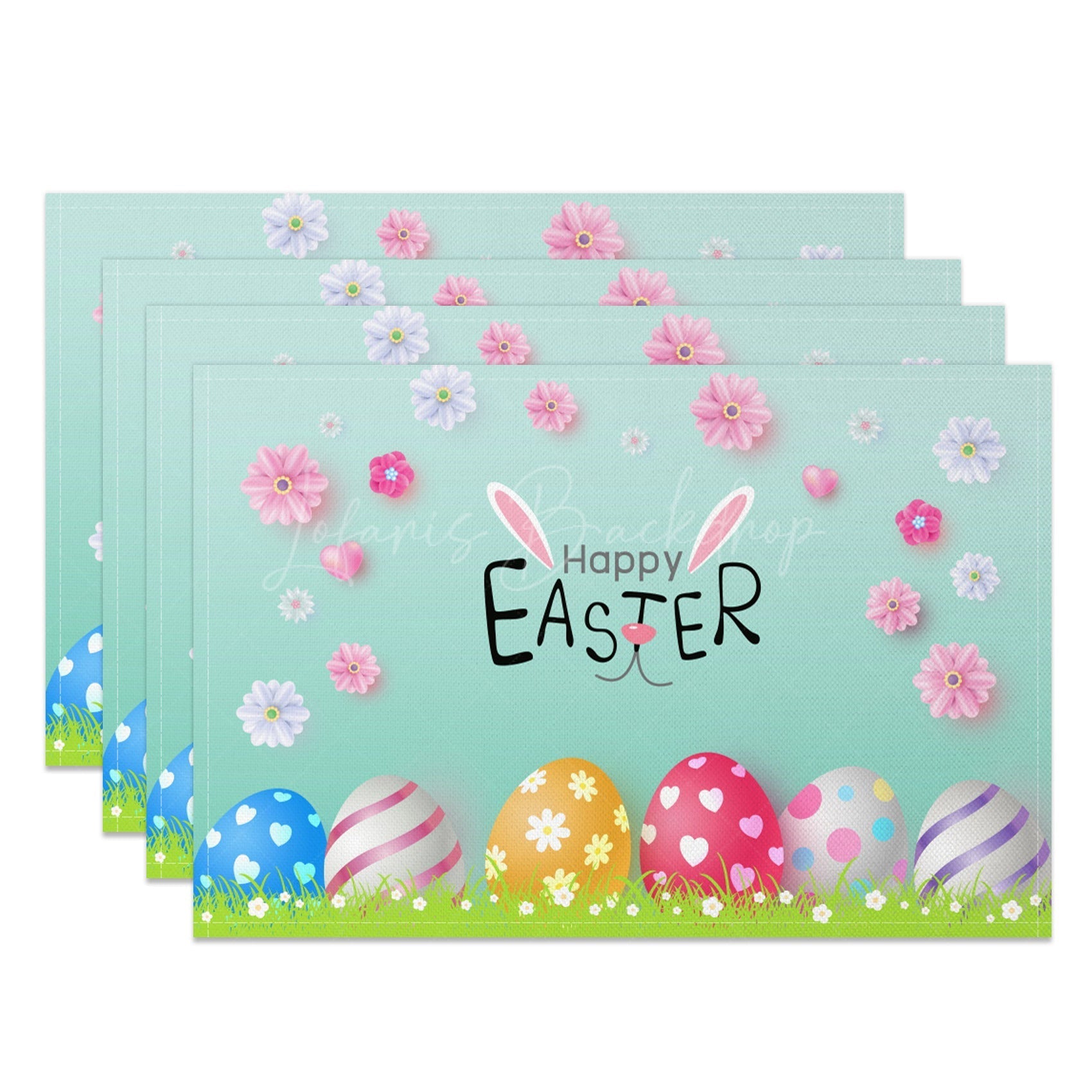 Lofaris Colorful Eggs Lawn Floral Easter Set Of 4 Placemats