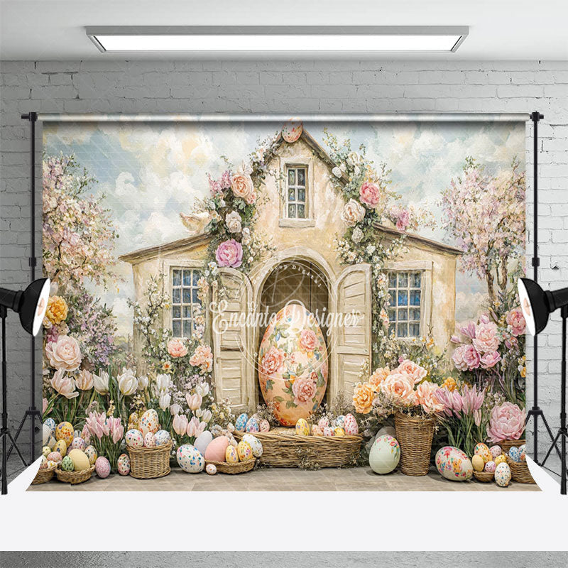 Lofaris Colorful Fairy Floral House Eggs Easter Backdrop