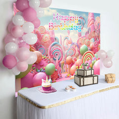Lofaris Colorful Fairy Tale Candyland Happy Birthday Backdrop