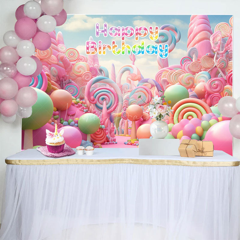 Lofaris Colorful Fairy Tale Candyland Happy Birthday Backdrop