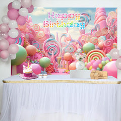 Lofaris Colorful Fairy Tale Candyland Happy Birthday Backdrop
