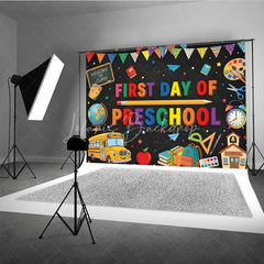 Lofaris Colorful First Day of Preschool Holiday Backdrop with School Bus and Books Welcome to Class Celebration