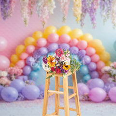 Lofaris Colorful Floral Balloon Birthday Cake Smash Backdrop