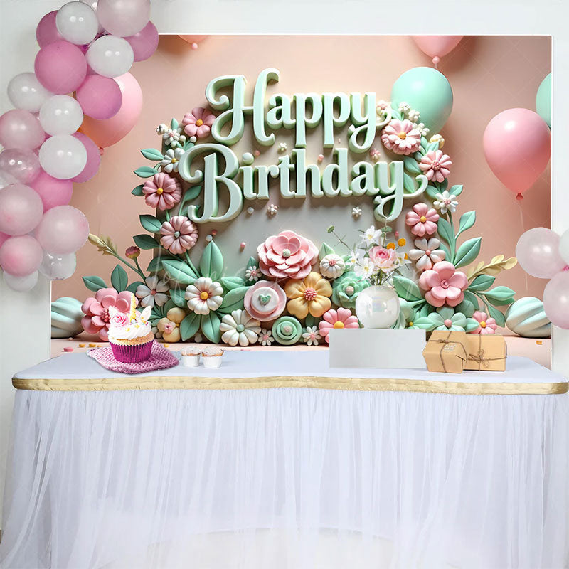 Lofaris Colorful Floral Balloons Happy Birthday Backdrop