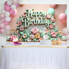 Lofaris Colorful Floral Balloons Happy Birthday Backdrop
