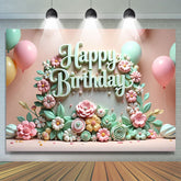 Lofaris Colorful Floral Balloons Happy Birthday Backdrop