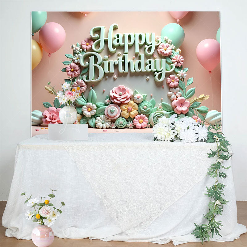 Lofaris Colorful Floral Balloons Happy Birthday Backdrop