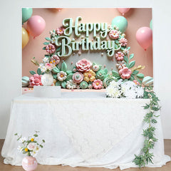 Lofaris Colorful Floral Balloons Happy Birthday Backdrop