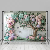 Lofaris Colorful Floral Balloons Tree Cake Smash Backdrop