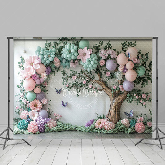 Lofaris Colorful Floral Balloons Tree Cake Smash Backdrop