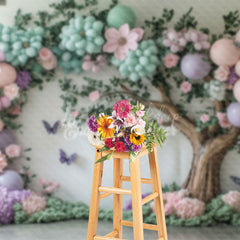 Lofaris Colorful Floral Balloons Tree Cake Smash Backdrop