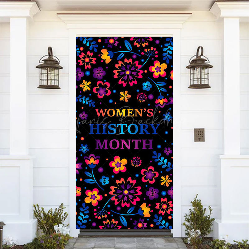 Lofaris Colorful Floral Black Womens History Month Door Cover