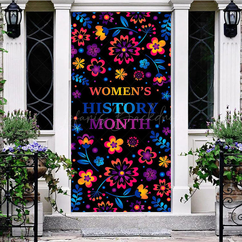 Lofaris Colorful Floral Black Womens History Month Door Cover