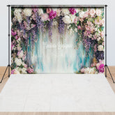 Lofaris Colorful Floral Blue White Wall Combo Set Backdrop