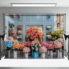 Lofaris Colorful Floral Bouquet Blue Room Wedding Backdrop