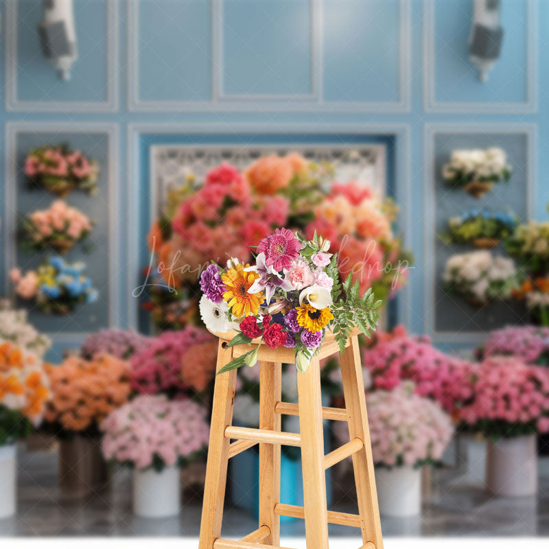 Lofaris Colorful Floral Bouquet Blue Room Wedding Backdrop