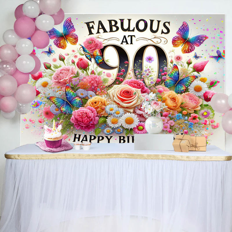 Lofaris Colorful Floral Butterfly Fabulous At 90 Backdrop