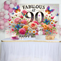 Lofaris Colorful Floral Butterfly Fabulous At 90 Backdrop