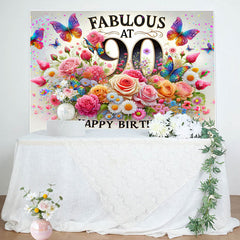 Lofaris Colorful Floral Butterfly Fabulous At 90 Backdrop