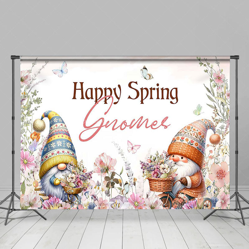 Lofaris Colorful Floral Butterfly Gnome Happy Spring Backdrop