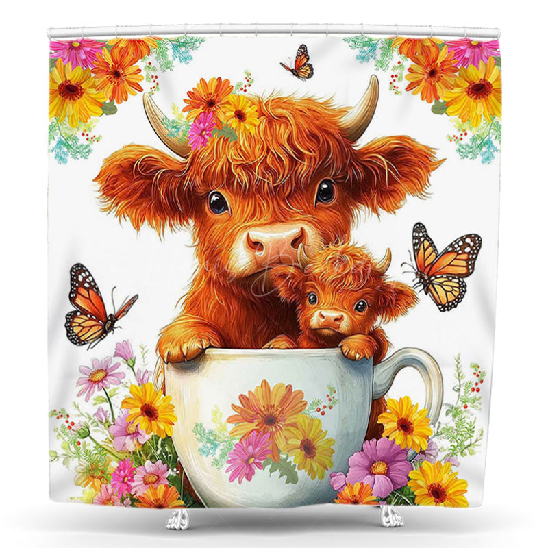 Lofaris Colorful Floral Cup Cow Mothers Day Shower Curtain
