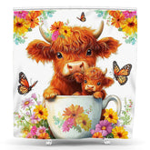 Lofaris Colorful Floral Cup Cow Mothers Day Shower Curtain