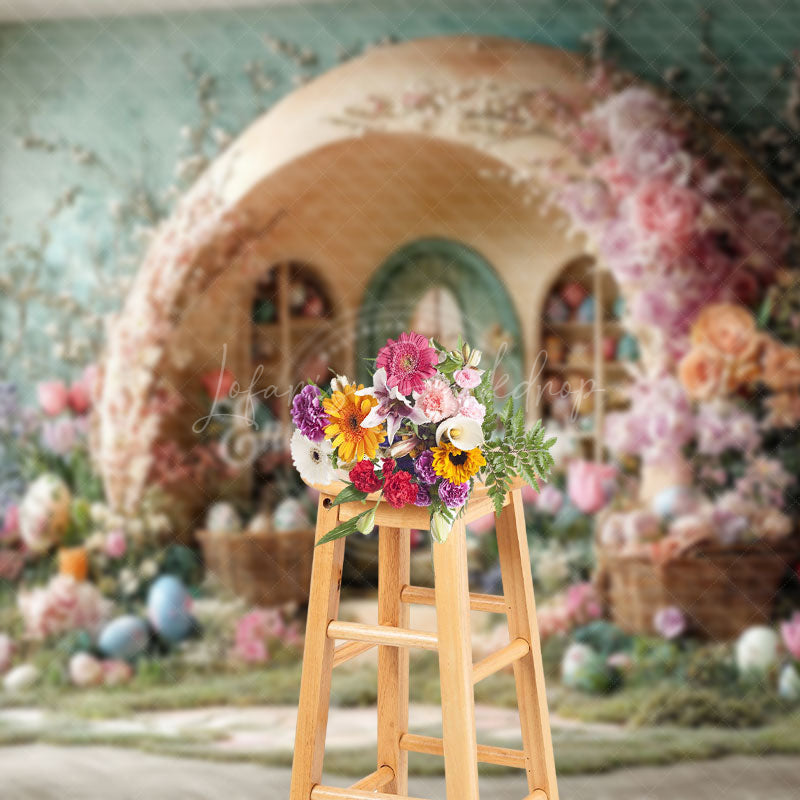 Lofaris Colorful Floral Eggs Arch Hutch Easter Backdrop