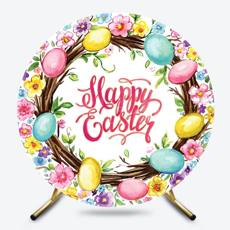 Lofaris Colorful Floral Eggs Spring Round Easter Backdrop