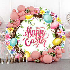 Lofaris Colorful Floral Eggs Spring Round Easter Backdrop