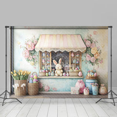 Lofaris Colorful Floral Eggs Store Bunny Easter Backdrop