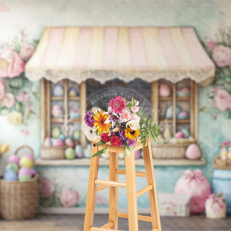 Lofaris Colorful Floral Eggs Store Bunny Easter Backdrop