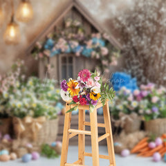 Lofaris Colorful Floral Eggs Wood House Bunny Easter Backdrop