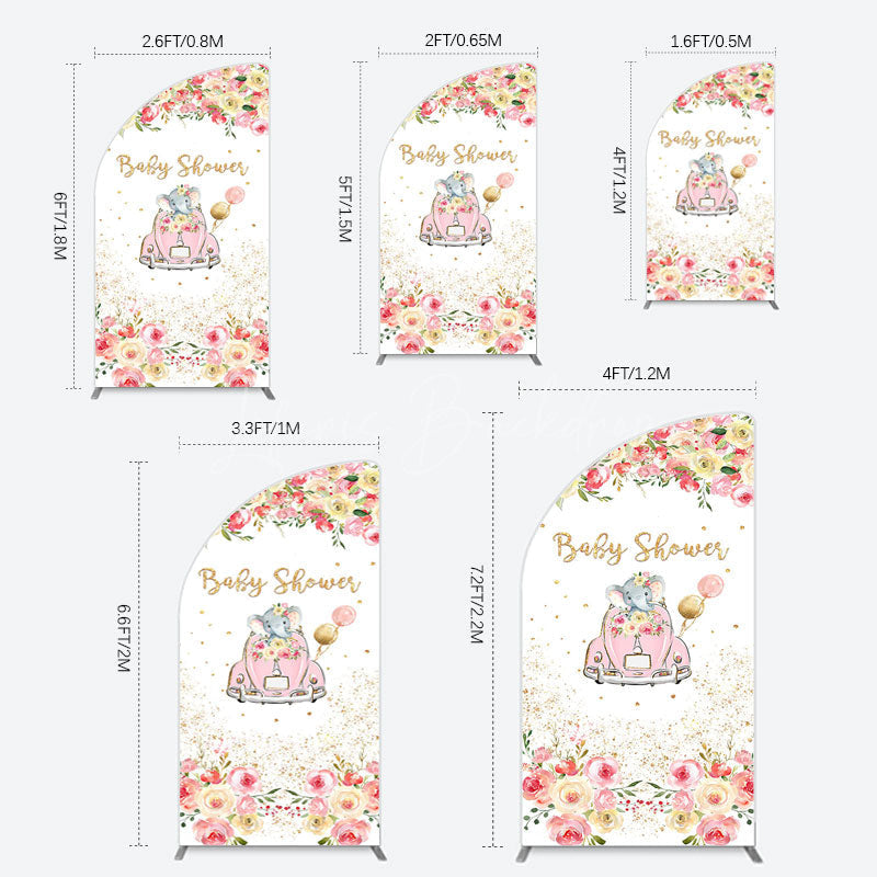 Lofaris Colorful Floral Elephant Baby Shower Half Moon Arch Backdrop