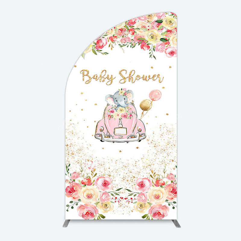 Lofaris Colorful Floral Elephant Baby Shower Half Moon Arch Backdrop