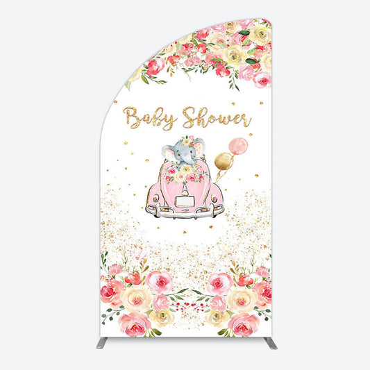Lofaris Colorful Floral Elephant Baby Shower Half Moon Arch Backdrop