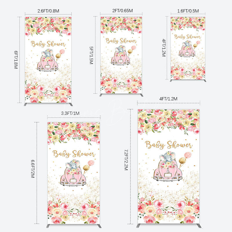 Lofaris Colorful Floral Elephant Baby Shower Rectangle Backdrop