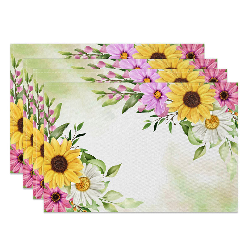 Lofaris Colorful Floral Green White Spring Set Of 4 Placemats