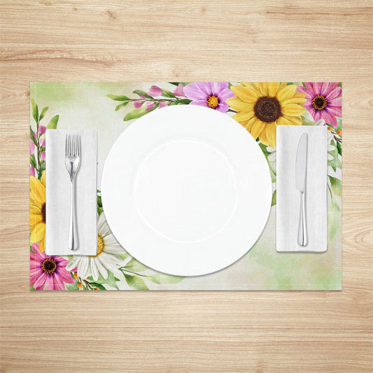 Lofaris Colorful Floral Green White Spring Set Of 4 Placemats