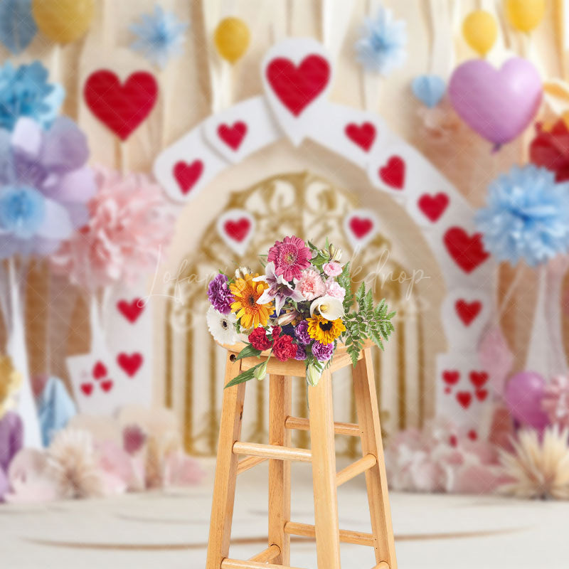 Lofaris Colorful Floral Hearts Poker Valentines Day Backdrop