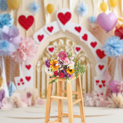 Lofaris Colorful Floral Hearts Poker Valentines Day Backdrop