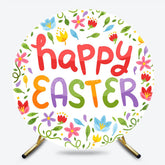 Lofaris Colorful Floral Leaves Round Happy Easter Backdrop