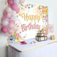 Lofaris Colorful Floral Light Strip Happy Birthday Backdrop