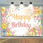 Lofaris Colorful Floral Light Strip Happy Birthday Backdrop