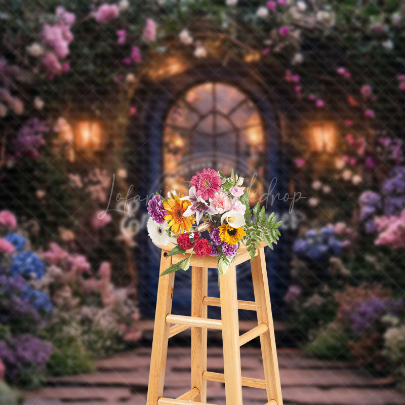 Lofaris Colorful Floral Lighted Cabin Porch Wedding Backdrop