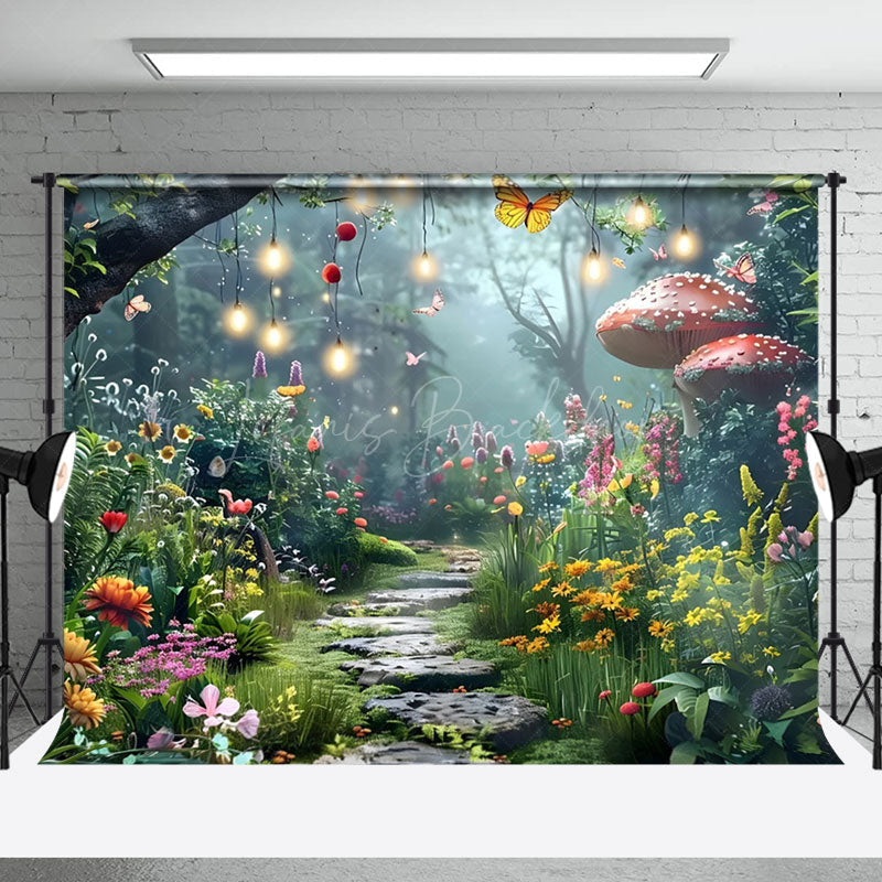 Lofaris Colorful Floral Lighted Forest Path Photo Backdrop
