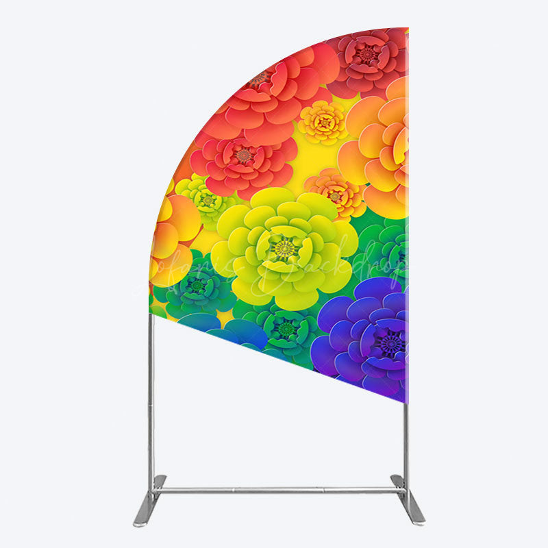 Lofaris Colorful Floral Pattern Birthday Party Half Moon Arch Backdrop