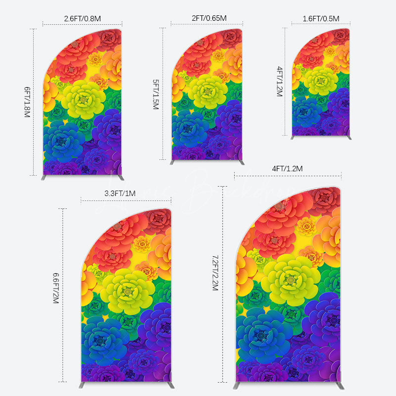 Lofaris Colorful Floral Pattern Birthday Party Half Moon Arch Backdrop