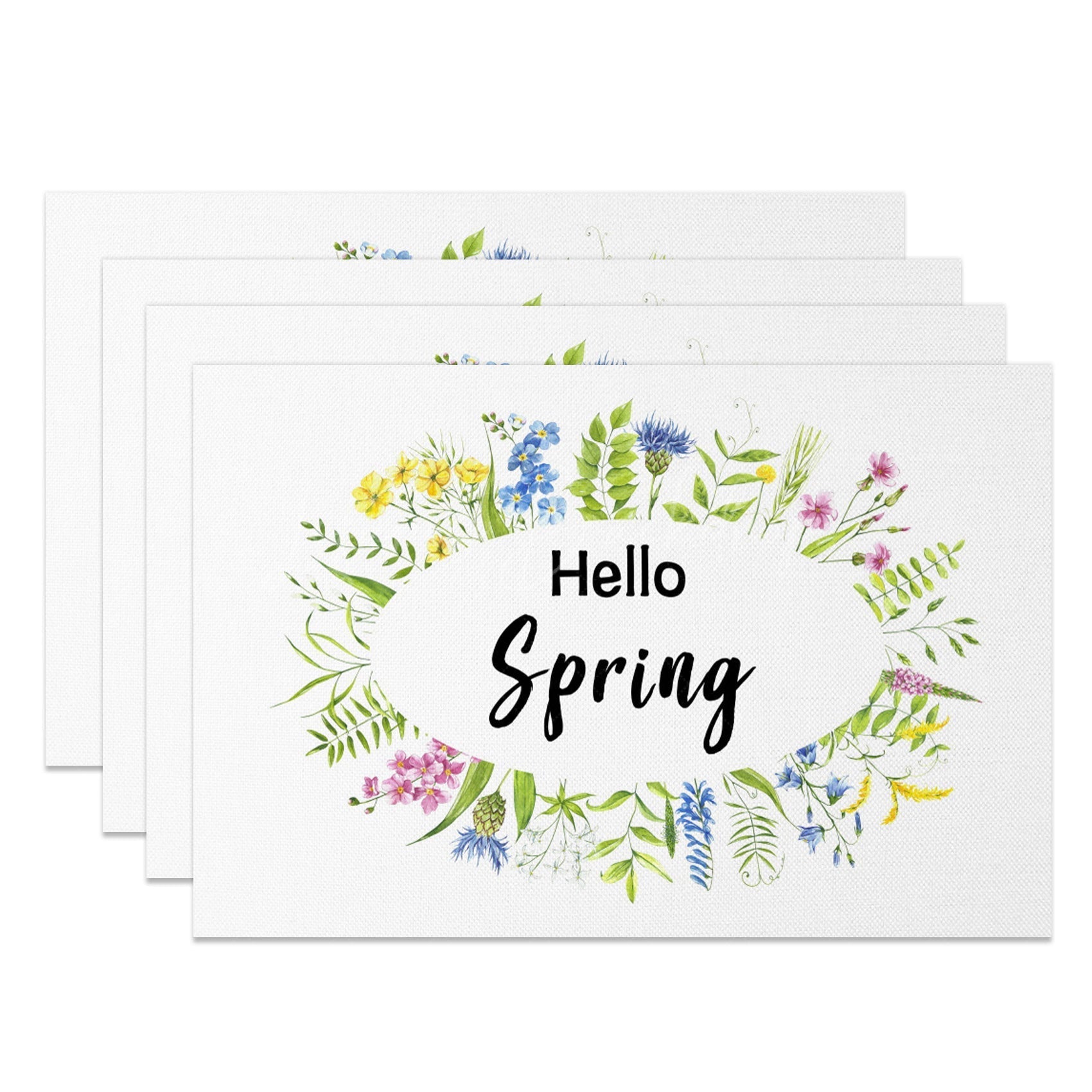 Lofaris Colorful Floral Plant Hello Spring Set Of 4 Placemats