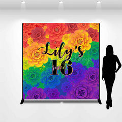 Lofaris Colorful Floral Print Custom Name Sweet 16 Backdrop